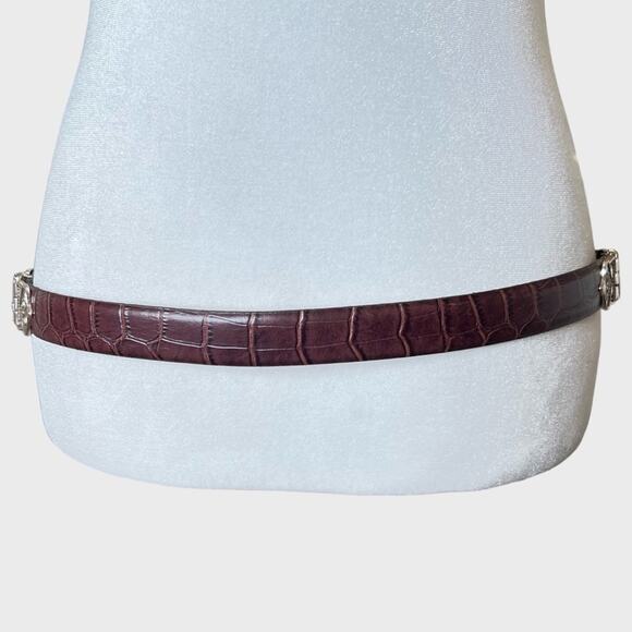 Lake Shore Drive Leather Belt Size M Silvertone Ornate Buckle Hinge Inserts Boho - Picture 8 of 14